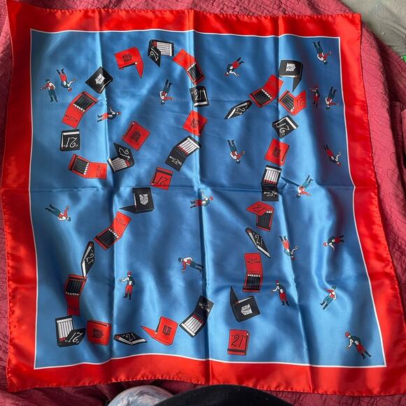 Vintage The 21 Club Scarf Red Blue 100% Silk Made In Japan Jockeys Matchbooks - Picture 5 of 16